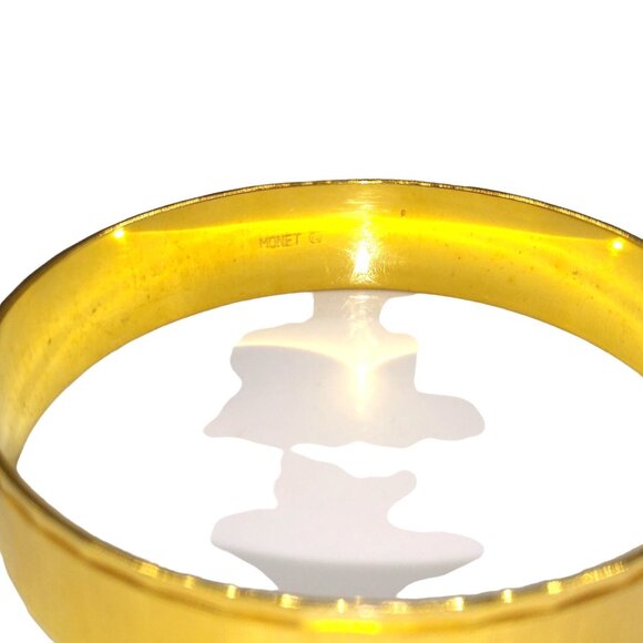 Vintage Monet Gold Tone Bangle, Vintage Etched and Edged Metal Bracelet, Classic - Picture 4 of 5